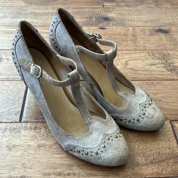 Anthropologie Chocolat Blu Odette T-Strap Mary Jane Heels Tan Leather Size 8.5 - Picture 6 of 14